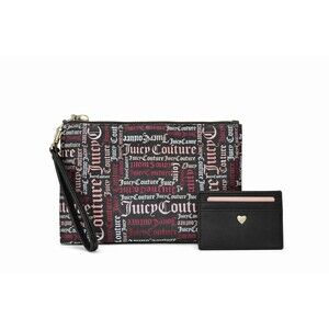 Juicy Couture Wristlet & Card Holder Set Black Pink Logo Gift Box NWT Cute